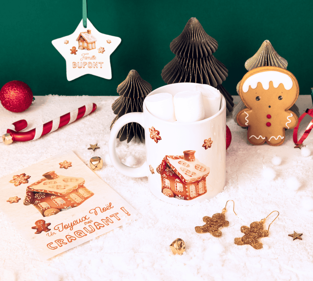 Box cadeau Noël gourmand - Coffret cadeaux personnalisés, thème maison et bonhomme de pain d'épices