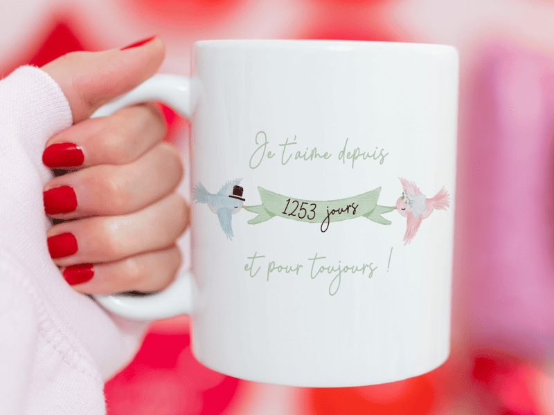 Mug personnalisé pour cadeau de Saint Valentin – Je t’aime depuis… jours et pour toujours ! Mug personnalisé pour cadeau de Saint Valentin - Je t'aime depuis... jours et pour toujours !