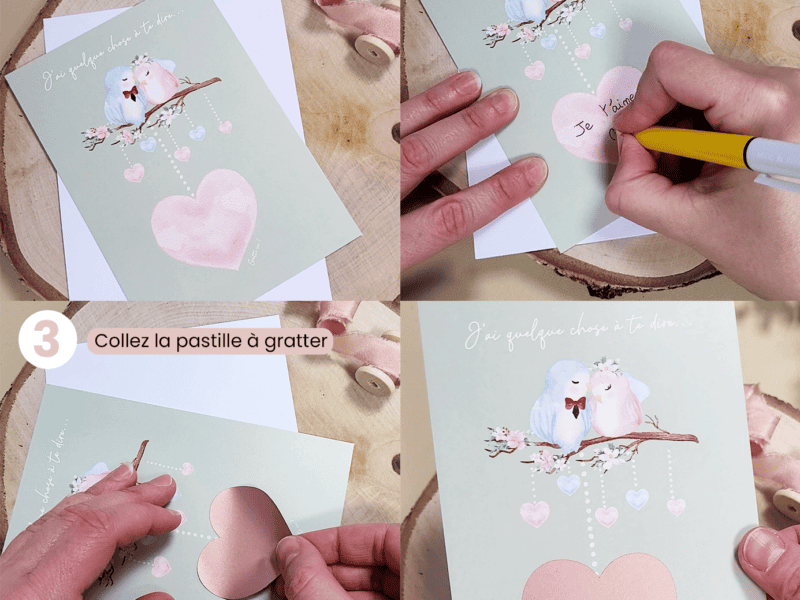 Carte à gratter à personnaliser pour demande en mariage, pacs, déclaration d'amour, fiançailles - Oiseaux Saint Valentin