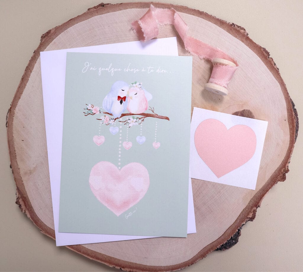 Carte à gratter à personnaliser pour demande en mariage, pacs, déclaration d'amour, fiançailles - Oiseaux Saint Valentin