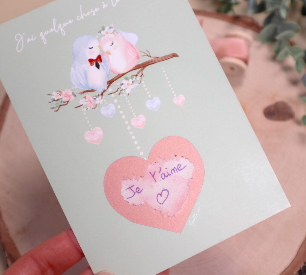 Carte à gratter à personnaliser pour demande en mariage, pacs, déclaration d'amour, fiançailles - Oiseaux Saint Valentin
