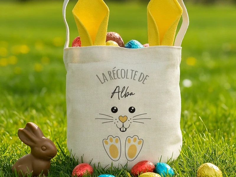 Sac de Pâques personnalisé enfant avec chocolats sac de pâques personnalisé enfant lapin rempli de chocolats chasse aux œufs