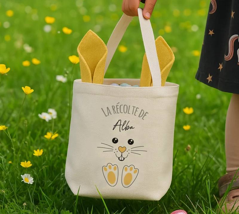 sac de pâques personnalisé enfant avec prénom utilisé lors chasse aux œufs