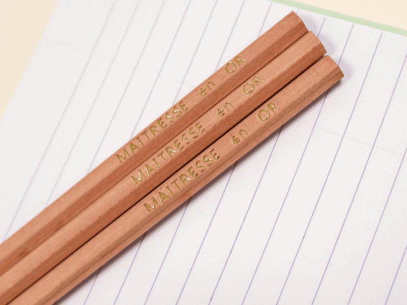 Lot de 3 crayons personnalisés pour cadeau maîtresse, maître, atsem "Maîtresse/Maître en or", fin d'année scolaire