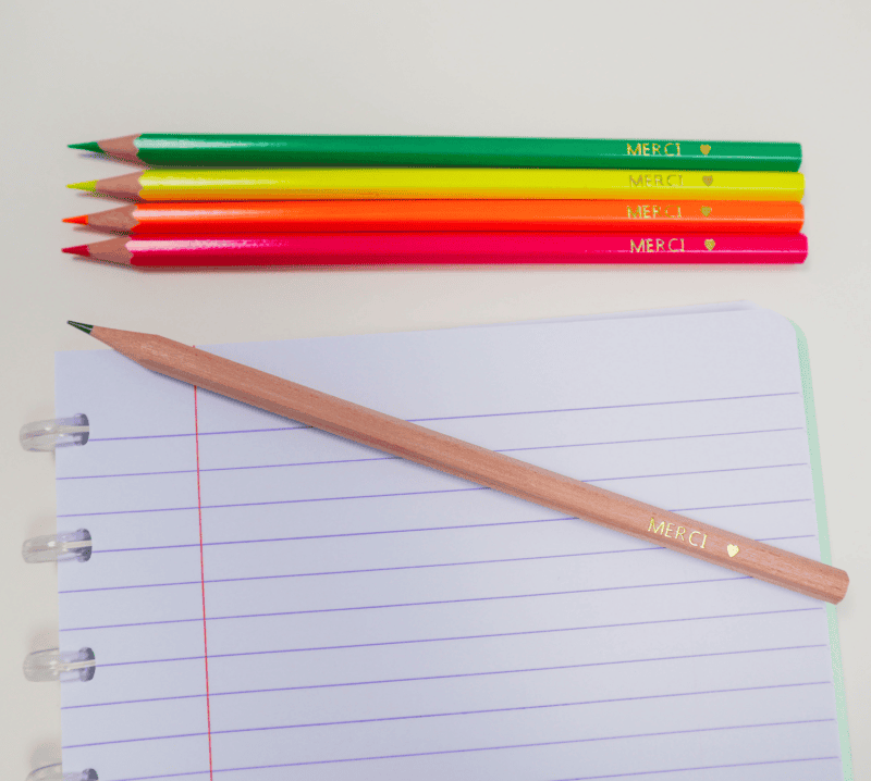 Lot de 5 crayons personnalisés pour cadeau "Merci maîtresse", fin d'année scolaire