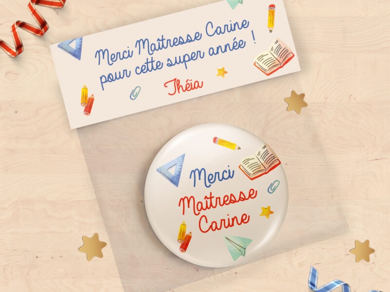 Magnet cadeau personnalisé de fin d'année pour Maîtresse, Maître, ATSEM ou Nounou - Merci pour cette super année !