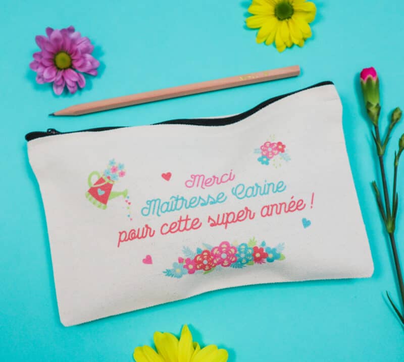 Trousse personnalisée, cadeau fin d'année scolaire, "Merci Maîtresse pour cette super année"