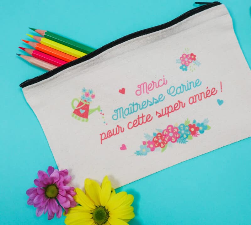 Trousse personnalisée, cadeau fin d'année scolaire, "Merci Maîtresse pour cette super année"