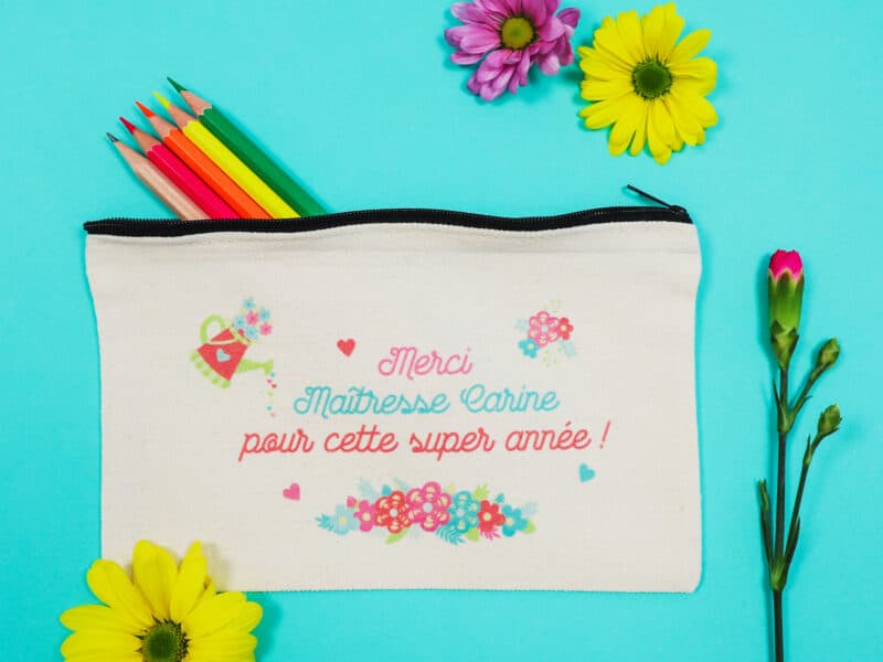 Trousse personnalisée, cadeau fin d'année scolaire, "Merci Maîtresse pour cette super année"