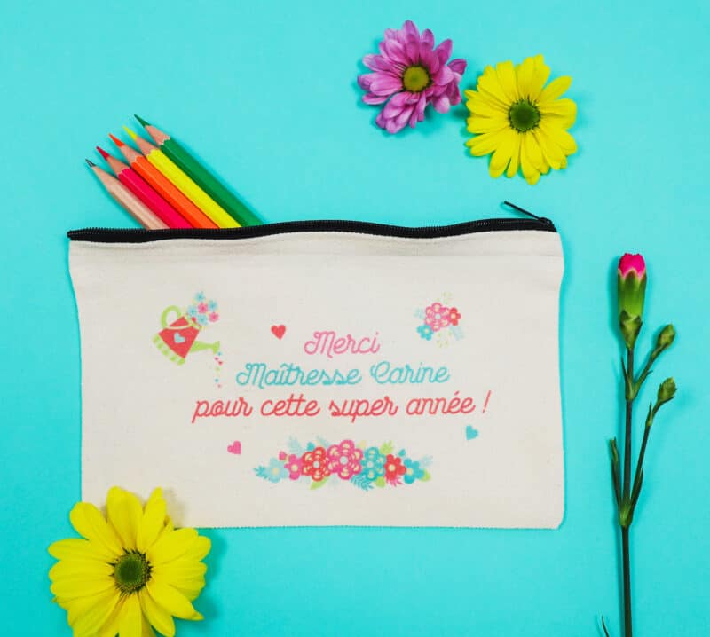 Trousse personnalisée, cadeau fin d'année scolaire, "Merci Maîtresse pour cette super année"