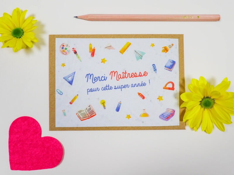 Carte à planter Merci Maîtresse/Maître/Nounou pour cette super année ! - Cadeau de fin d'année scolaire