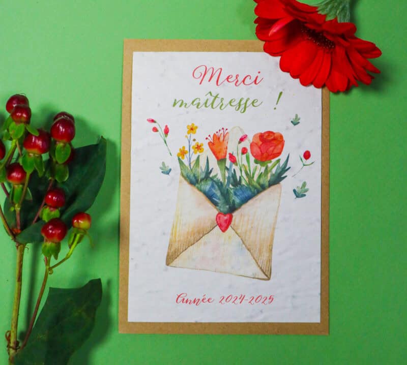 Carte à planter pour cadeau Maîtresse - merci maitresse ! Année 2024-2025