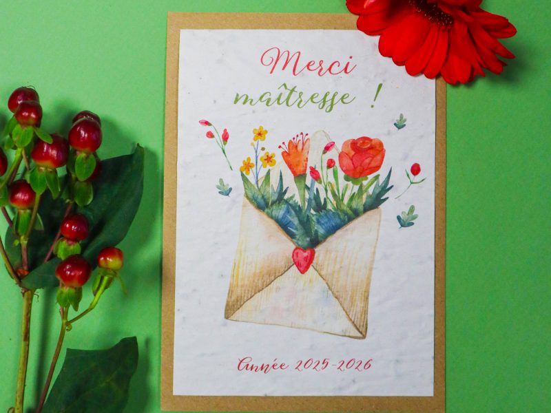 Carte à planter pour cadeau Maîtresse – merci maitresse ! Année 2025-2026 Carte à planter pour cadeau Maîtresse - merci maitresse ! Année 2025-2026