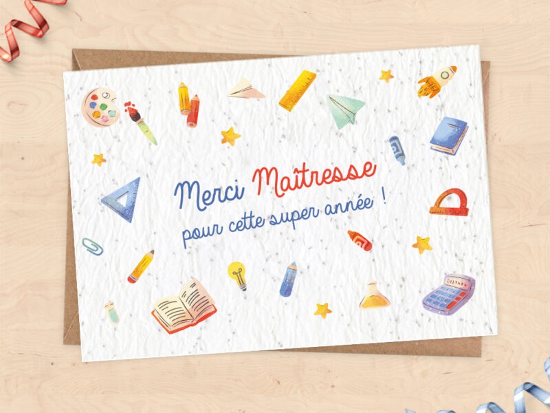 Carte à planter Merci Maîtresse/Maître/Nounou pour cette super année ! - Cadeau de fin d'année scolaire