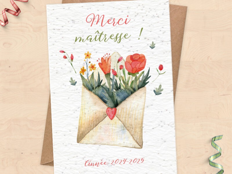 Carte à planter pour cadeau Maîtresse - merci maitresse ! Année 2024-2025