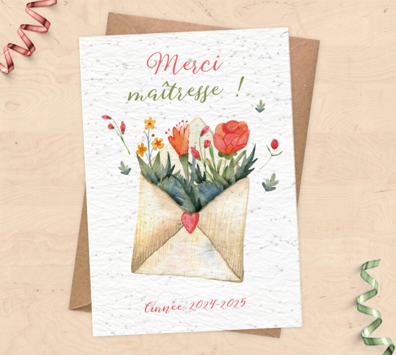 Carte à planter pour cadeau Maîtresse - merci maitresse ! Année 2024-2025