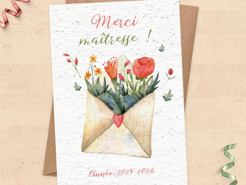 Carte à planter pour cadeau Maîtresse - merci maitresse ! Année 2025-2026