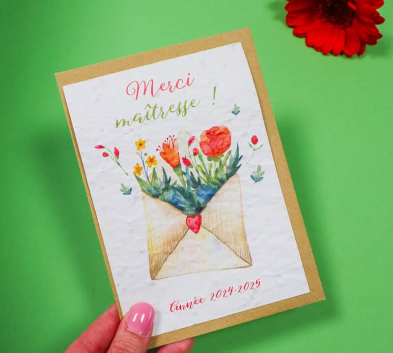 Carte à planter pour cadeau Maîtresse - merci maitresse ! Année 2024-2025