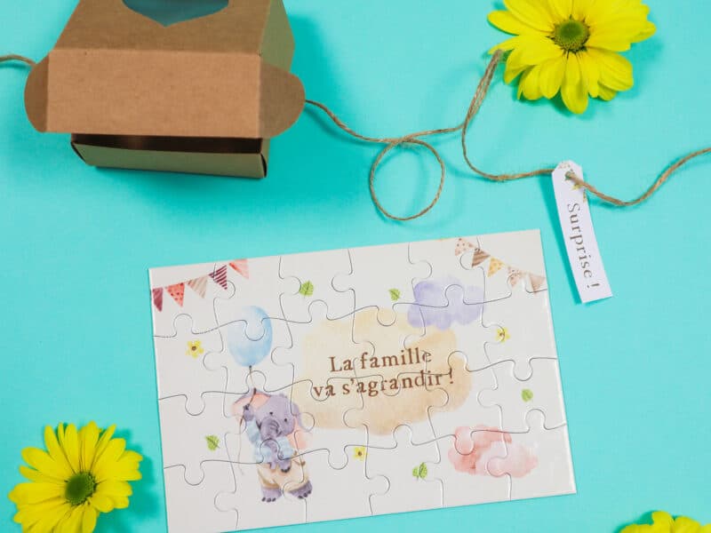 Carte puzzle annonce grossesse "La famille va s'agrandir"