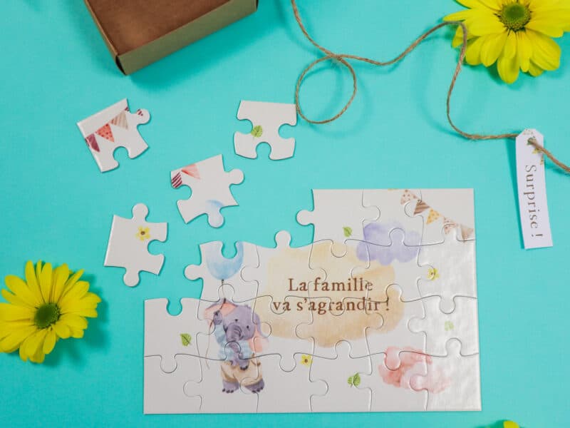 Carte puzzle annonce grossesse "La famille va s'agrandir"