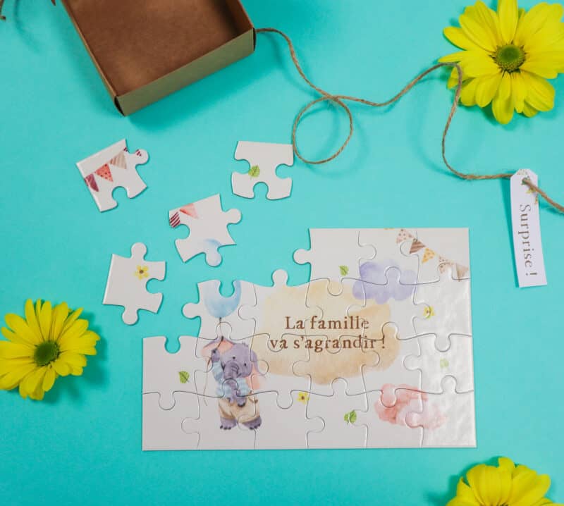 Carte puzzle annonce grossesse "La famille va s'agrandir"