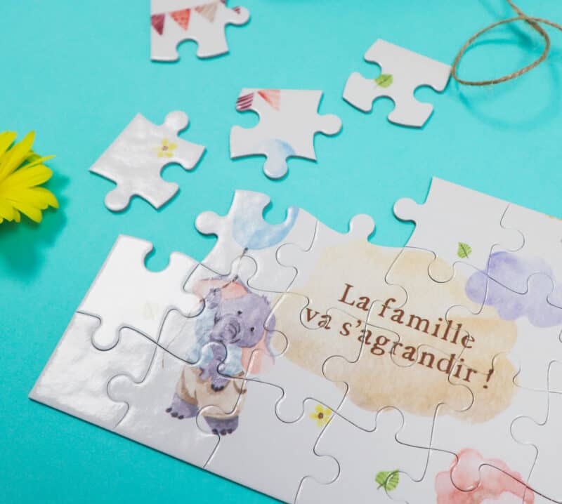 Carte puzzle annonce grossesse "La famille va s'agrandir"