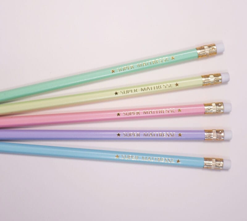 Lot de 5 crayons personnalisés "Super maîtresse/maître/atsem/nounou", cadeau fin d'année scolaire