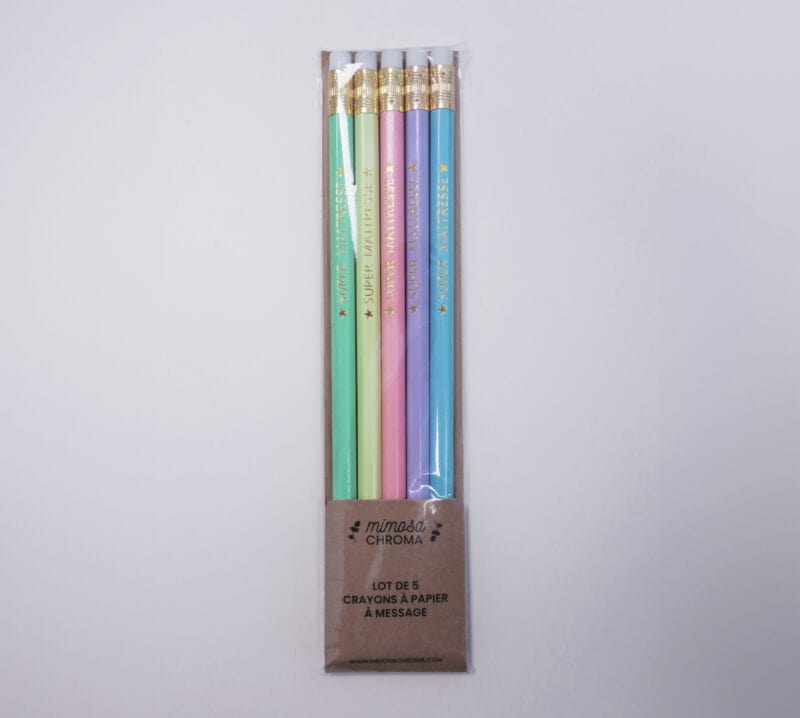 Lot de 5 crayons personnalisés "Super maîtresse/maître/atsem/nounou", cadeau fin d'année scolaire