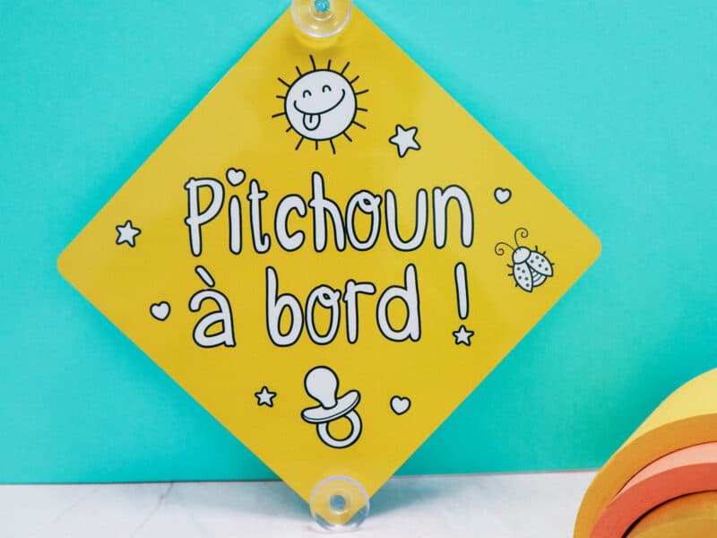 Plaque de voiture "Bébé à bord" personnalisée pour pitchoun et minots, expression du sud, panneau humoristique
