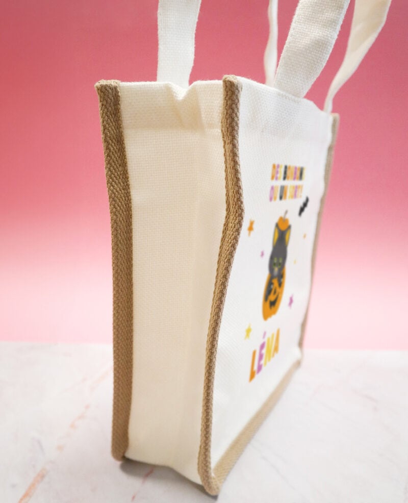 Petit cabas, sac enfant personnalisé pour récolte d'Halloween - "Des bonbons ou un sort !"