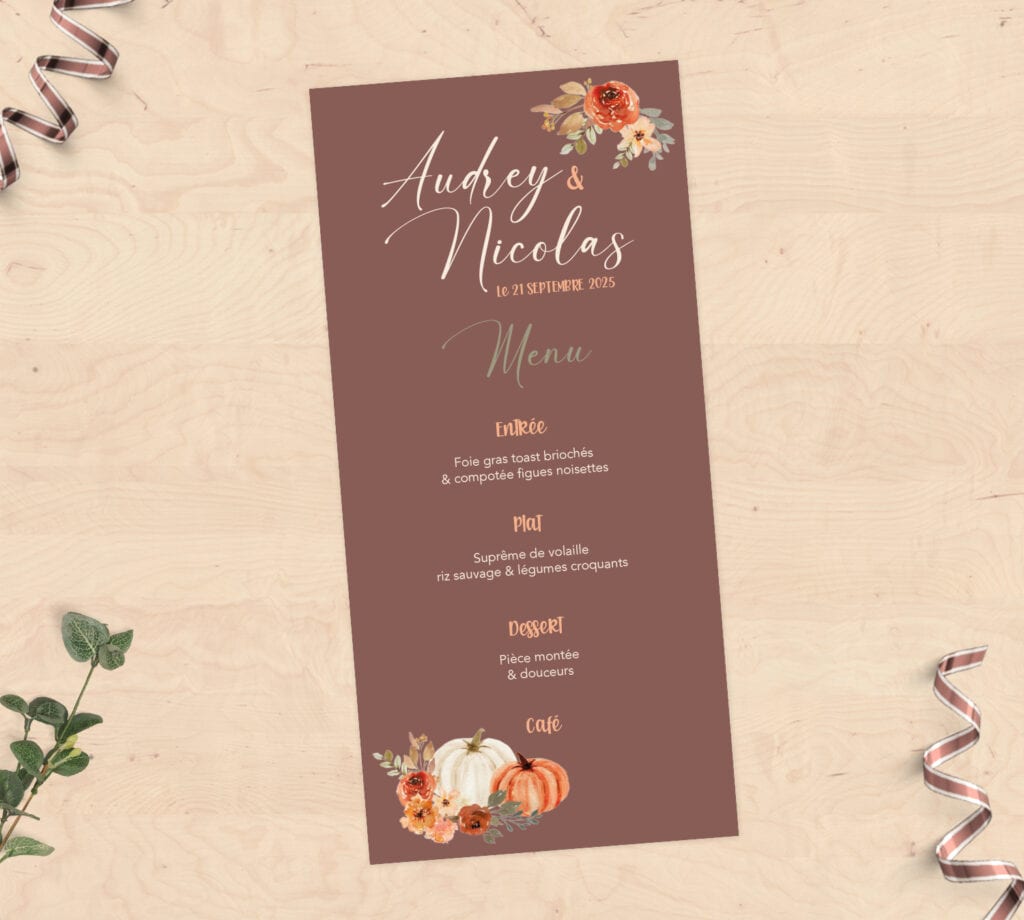 Faire-part de mariage | Collection Automne 10 Menu mariage - Automne