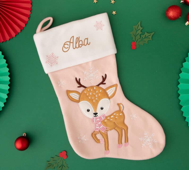 Chaussette de Noël personnalisée, grande botte de Noël à accrocher, Renne rose