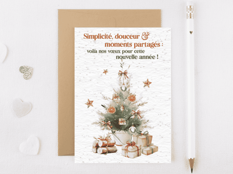Carte de vœux à planter - "Simplicité, douceur & moments partagés : voilà nos vœux pour cette nouvelle année !" Bonne année 2025