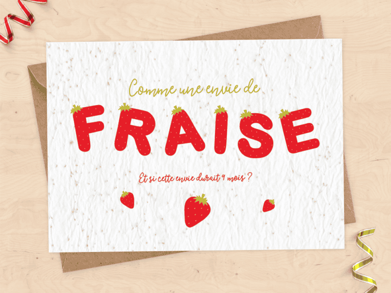 Carte à planter annonce grossesse – “Comme une envie de fraise” – Papier ensemencé avec graines de fraise – Idée originale future maman