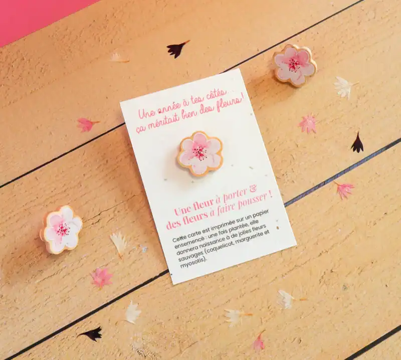 Carte à planter Merci maîtresse - Pin’s fleur & carte ensemencée à offrir