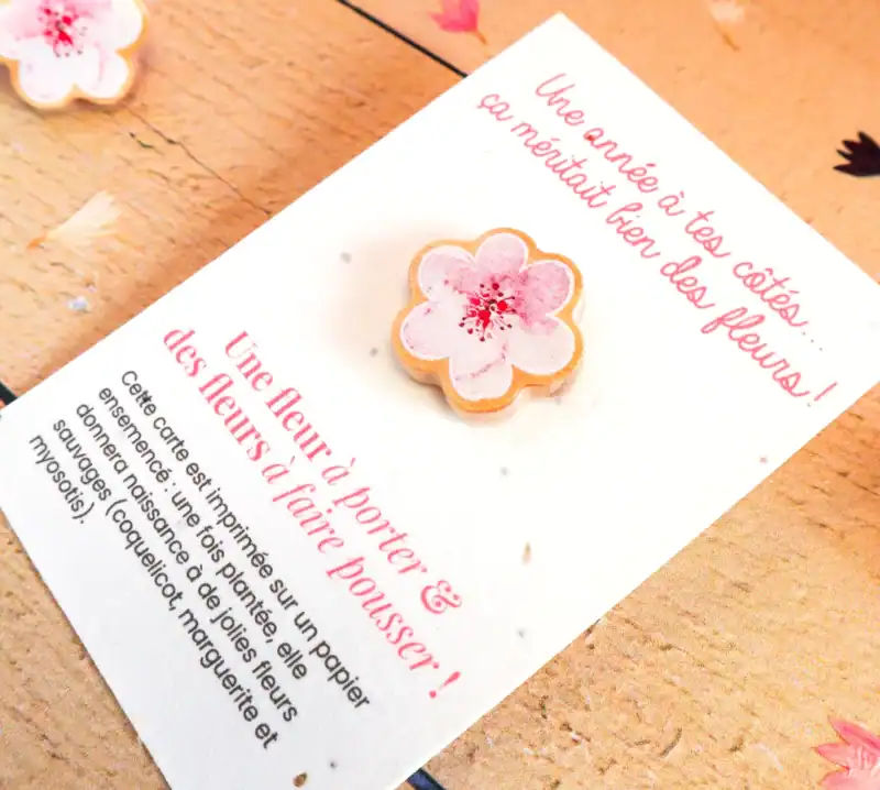 Carte à planter Merci maîtresse - Pin’s fleur & carte ensemencée à offrir