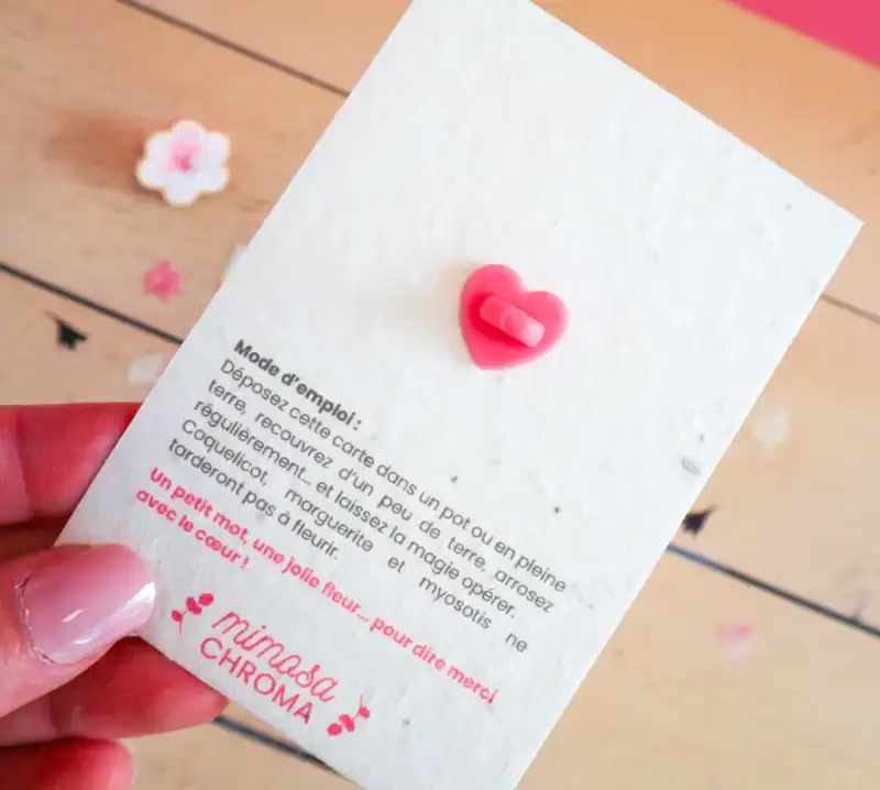 Carte à planter Merci maîtresse - Pin’s fleur & carte ensemencée à offrir