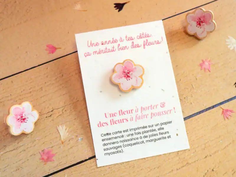 Carte à planter Merci maîtresse - Pin’s fleur & carte ensemencée à offrir