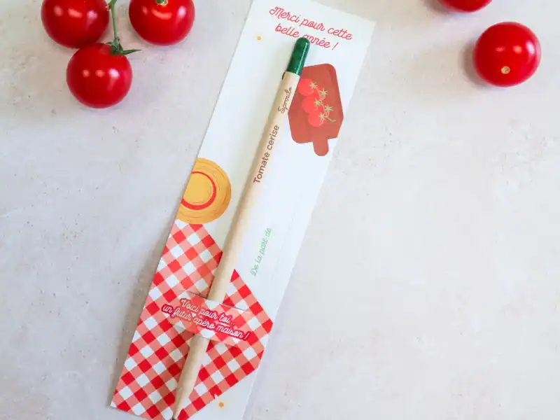 Crayon à planter “Tomate cerise” - Cadeau original fin d’année scolaire maîtresse/maître, ATSEM, nounou