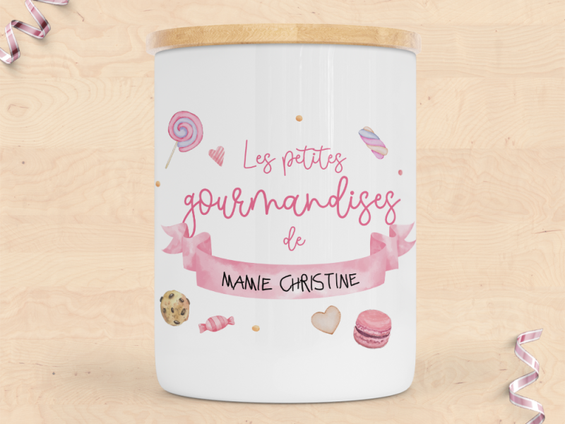 pot à gourmandises mamie personnalisé céramique couvercle bambou