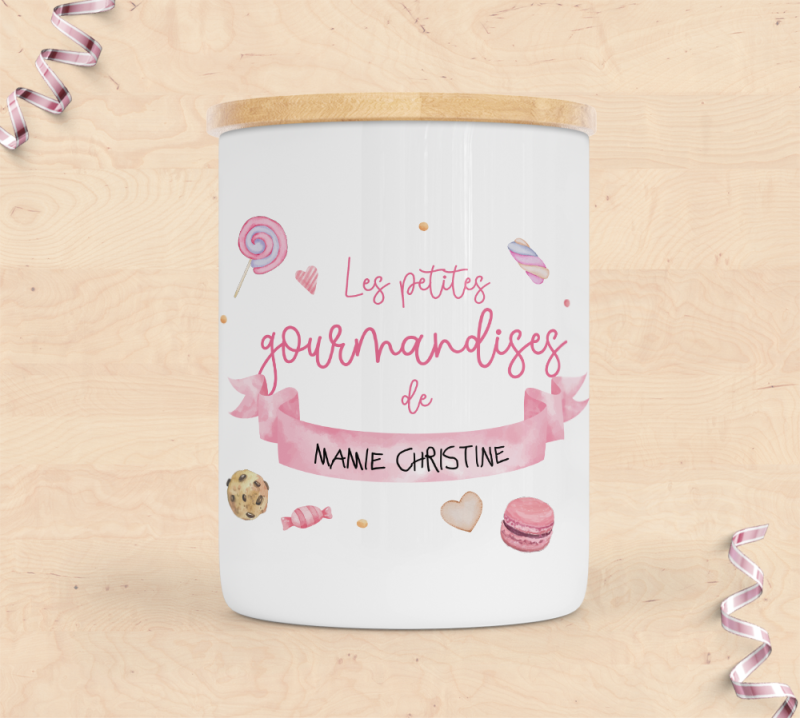 pot à gourmandises mamie personnalisé céramique couvercle bambou