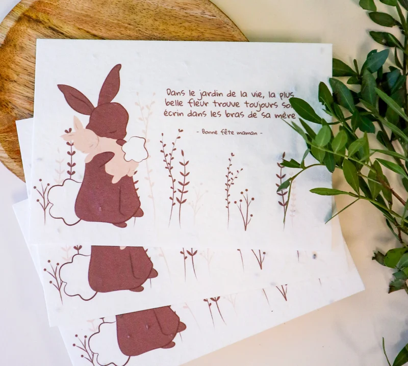 Cartes fête des mères imprimées sur papier ensemencé biodégradable