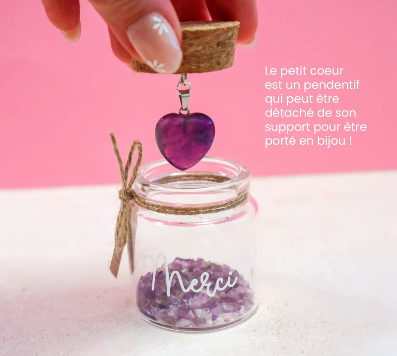 Pendentif cœur en améthyste détachable de la fiole cadeau