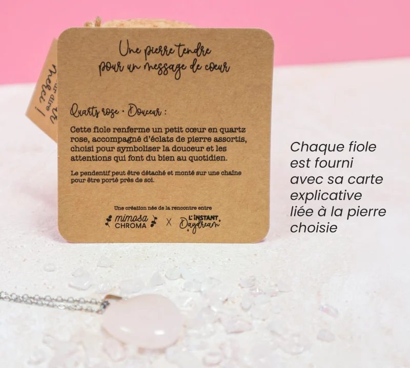 Carte explicative fournie avec la fiole en pierre naturelle