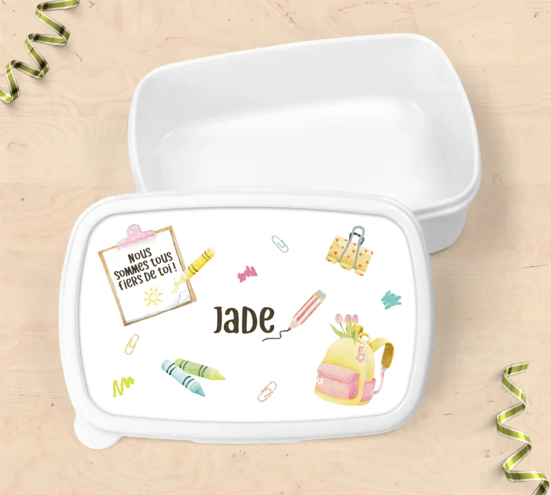 Boîte à goûter personnalisée blanche avec prénom enfant