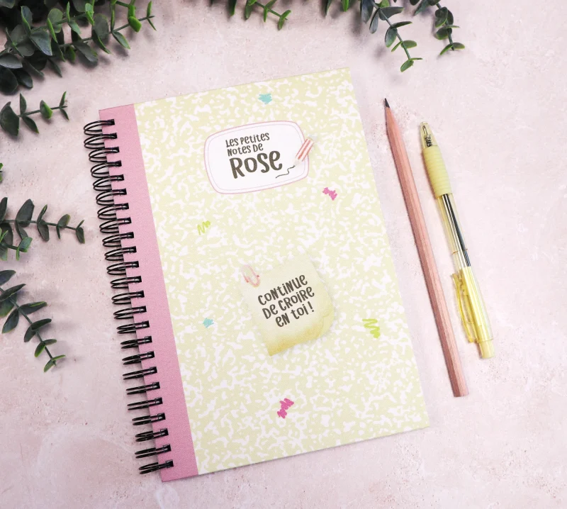 Carnet A5 personnalisé enfant avec prénom et couverture rose