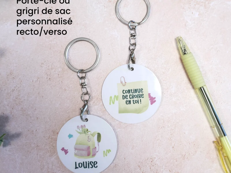 Porte-clé personnalisé enfant recto verso avec prénom et petit message