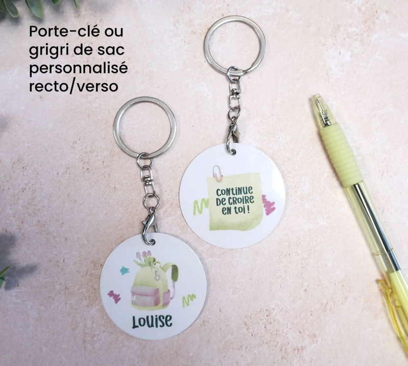 Porte-clé personnalisé enfant recto verso avec prénom et petit message