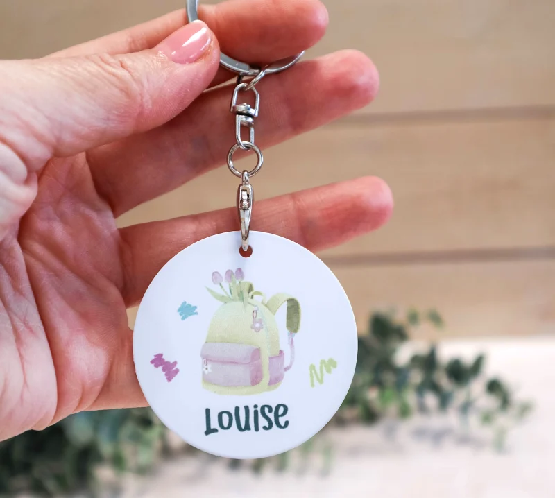 Porte-clé rond personnalisé enfant avec prénom et illustration colorée