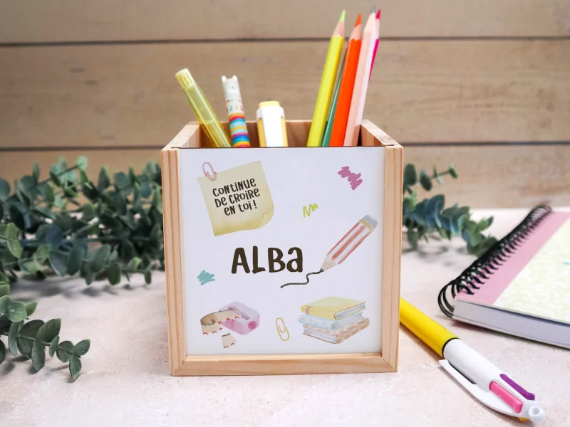 Pot à crayons personnalisé enfant en bois avec prénom